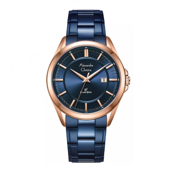 Alexandre Christie AC 8675 Rosegold Blue Man Datejust MDBURBU